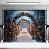 Aperturee - Aperturee Pine Trees Wreath Arch Door Cane Candy Xmas Backdrop